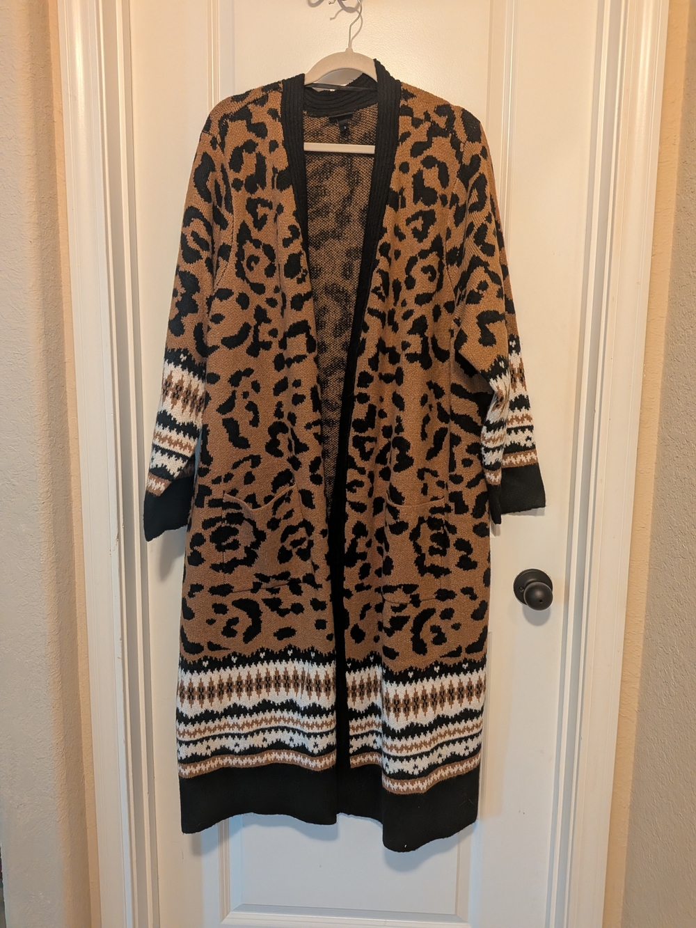 Leopard Print Open-Front Long Cardigan Sweater